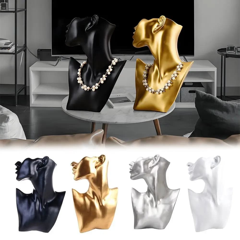 Manichino in resina Espositore per gioielli Viso laterale Testa di manichino Busto Ritratto Collana Bracciali Porta orecchini Unico