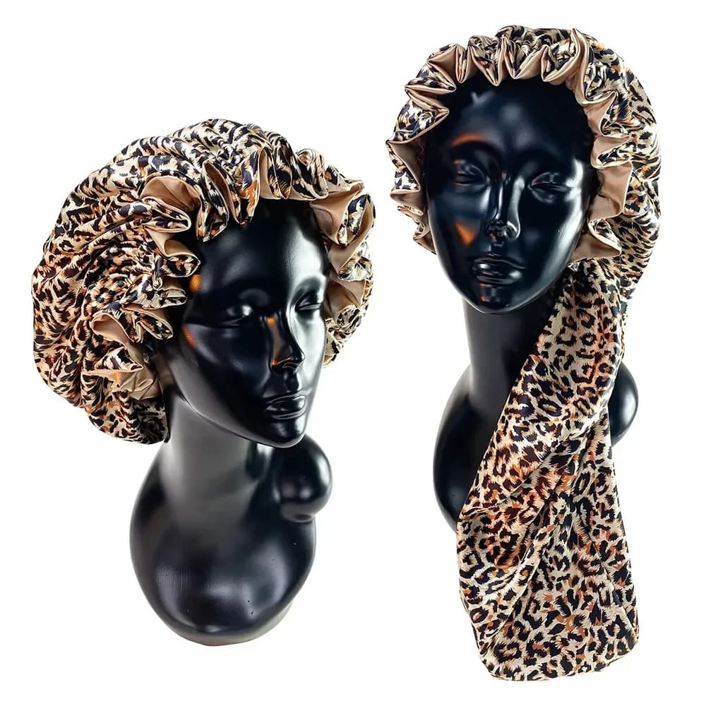 Elastic wide edge bonnet in satin long hair hats to sleep enveloping night cap reversible curls woman man cap warming hair accessories