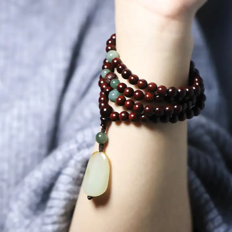 Leaflet Red Sandalwood 108 Beads Transfer Men and Women Green Sandalwood Bracelet Hetian Jade Sandalwood Rosary Beads Couple