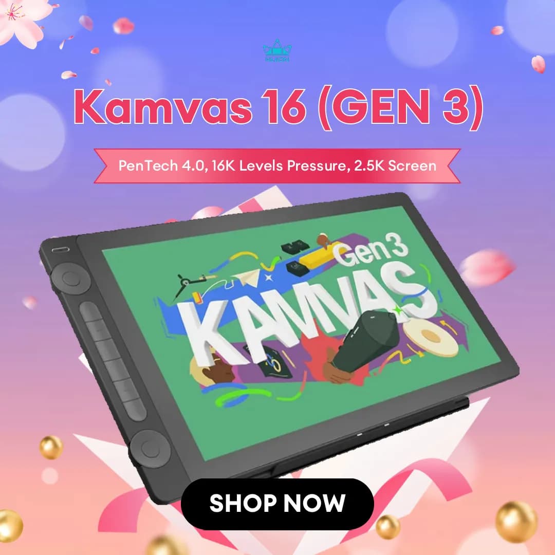 Huion Kamvas 16 (Gen 3) Tavoletta grafica Display da 15,8 pollici Schermo QHD da 2,5K con doppi quadranti PenTech 4.0 Stilo 16K Livelli di pressione