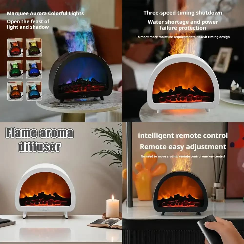 WAP01 Fireplace Aroma Diffuser with RGB Mood Light Remote Control Humidifier Desktop Home Decor Electric Decorations