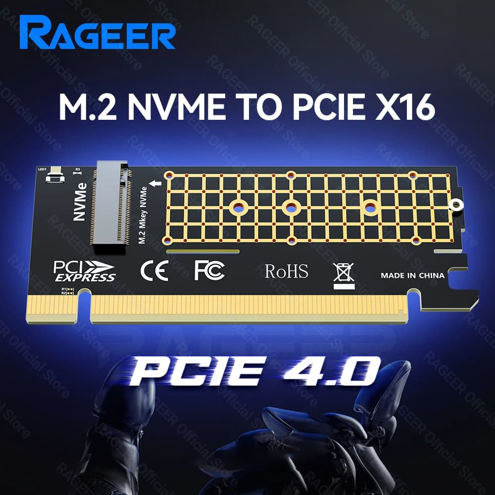 La scheda adattatore RAGEER M.2 NVMe a PCIe 4.0 x16 supporta velocità SSD da 64 Gbps e 4 TB compatibile con SSD 2280/60/42/30 NVMe