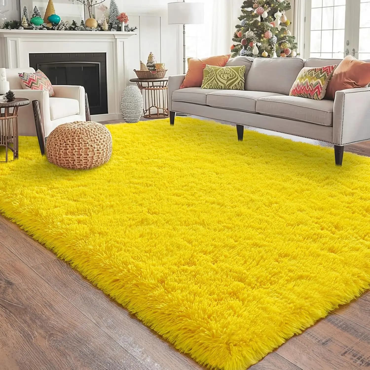 Soft carpets for Living, Anti-slip, Mirrors and Blowjobs, for Winter, in Artificial Velvet, Soft Yellow Mat