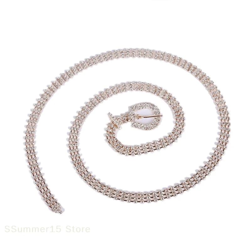【R】Cintura sottile con strass in oro e argento, elegante catena in vita da donna con fibbia a cuore, accessori per gonne e jeans