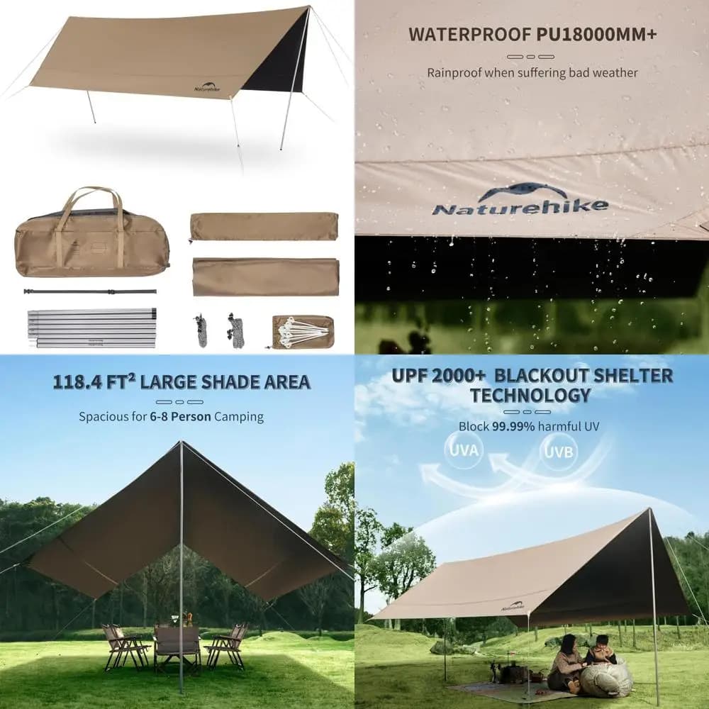 Naturehike Cloud Skies Camping tent with poles, PU waterproof 18000 mm + rain shelter, anti-UV UPF2000+ Camping solar shelter C
