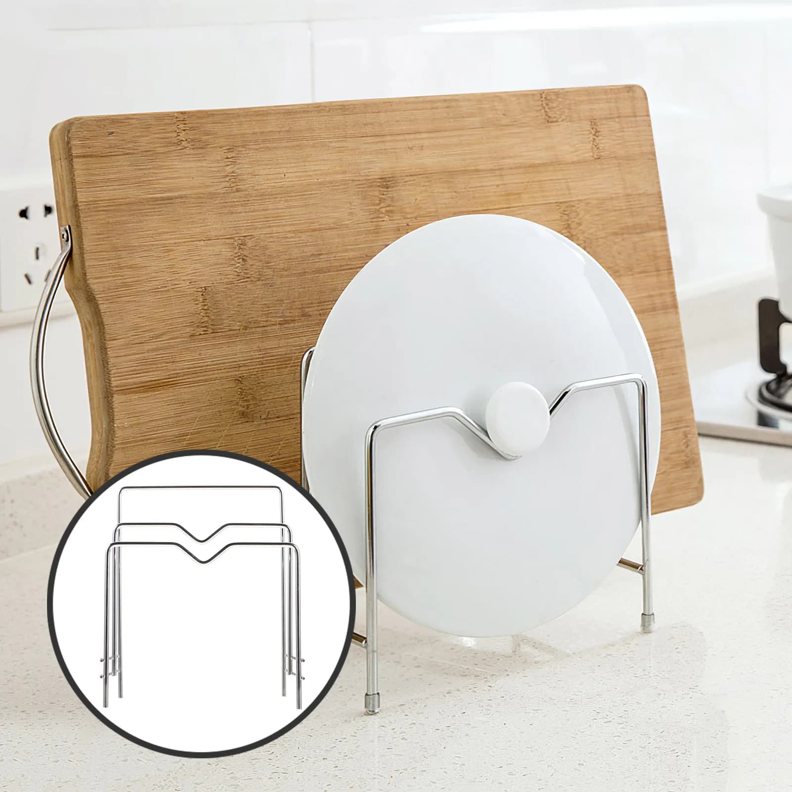 Stainless Steel Multi-Function Lid Rack Organizer for Kitchen Pot Lids Cutting Boards and Books Space Saving Wall Mountable