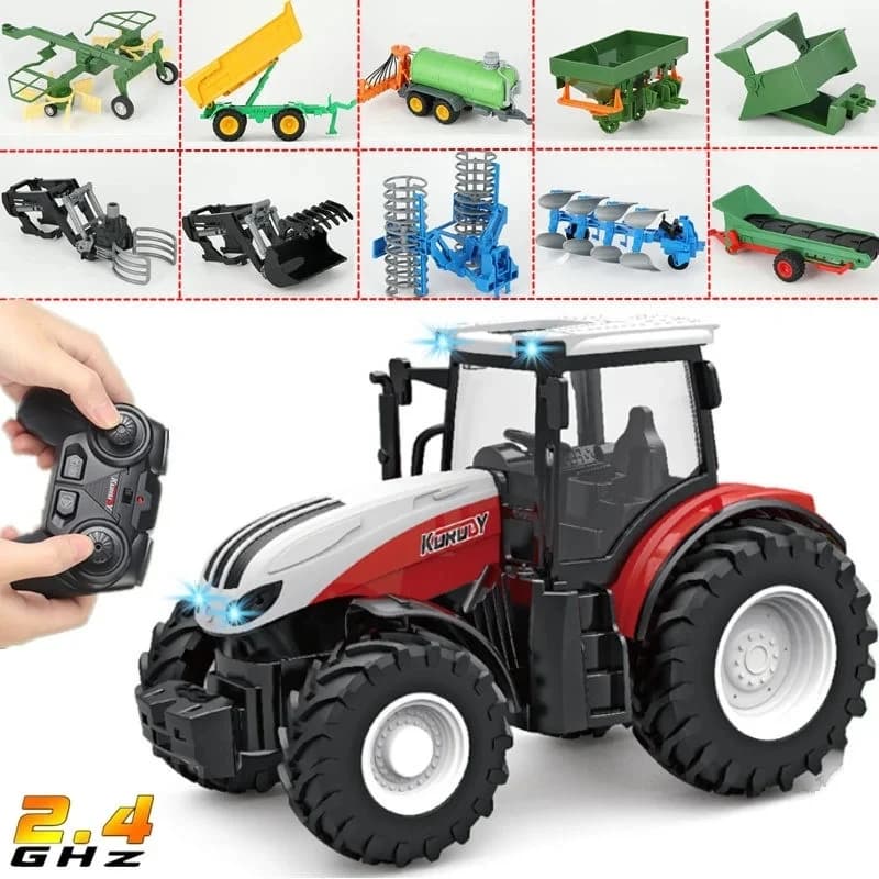 1/24 2.4G RC Farmer Car Toys Set per bambini Rimorchio trattore telecomandato con luci Veicolo agricolo elettrico Camion Regali per bambini