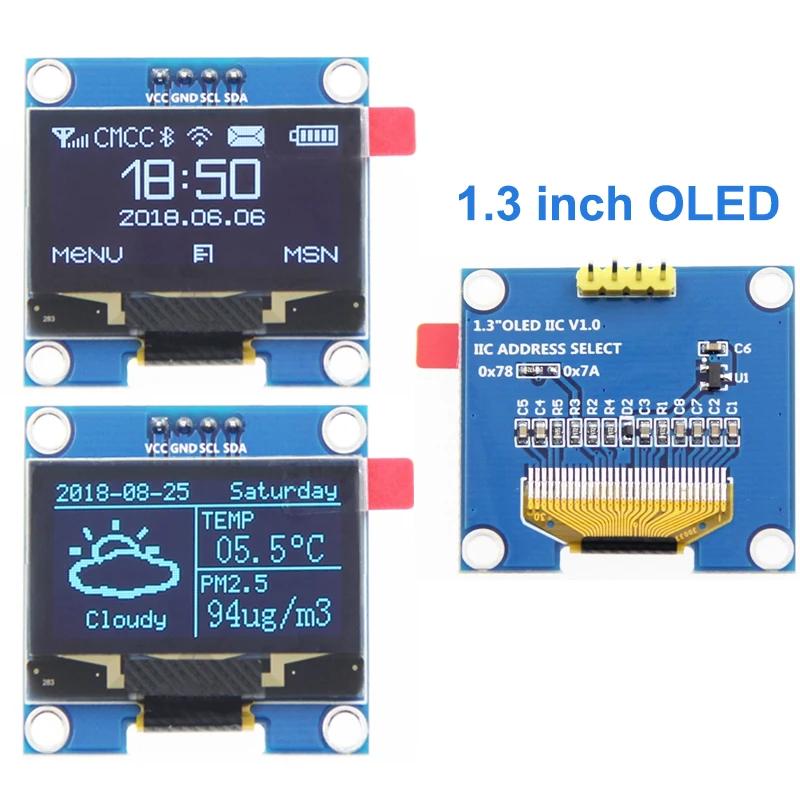 128X64 Pixel SH1106 IIC 1.3 Inch IIC Display Module Blue/White OLED 4 Pin Screen Module Compatible with Arduino/Raspberry Pi