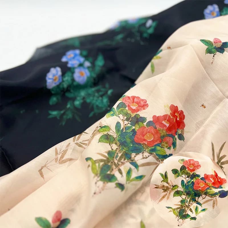 Tessuto in Chiffon Stampato con Fiori di Camelia, Nuovo Stile Cinese per Abiti Cheongsam, Imitazione Cotone
