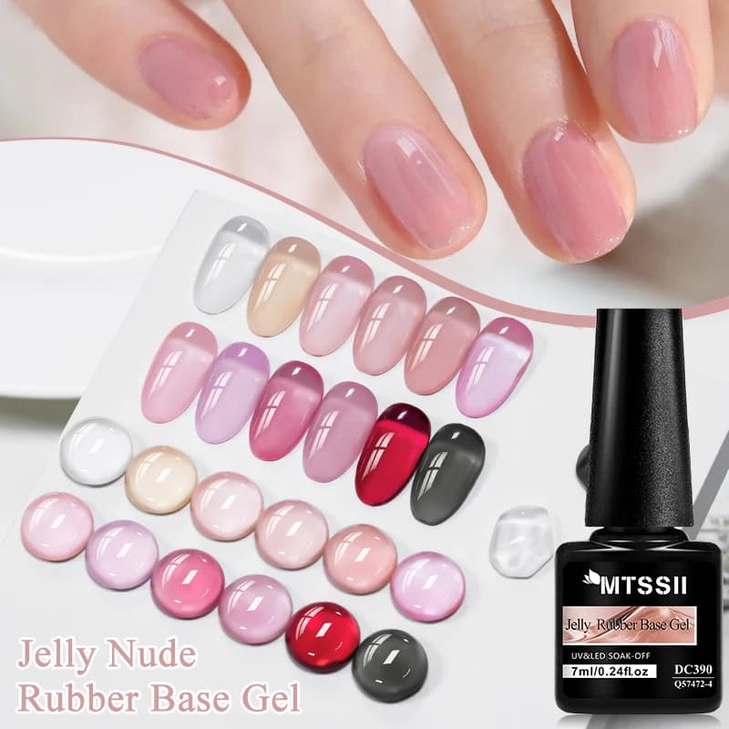 MTSSII Gel Base in Gomma Nude 7ml, Smalto Semipermanente per Unghie per Adulti, Vernice UV LED Soak Off per Tutte le Stagioni