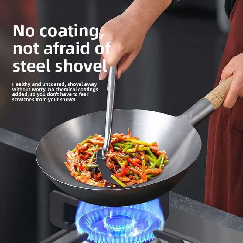 Zhangqiu traditional old style iron wok mix pan for home use non-stick pan non-coated gas cooker cookware