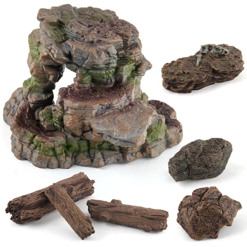 Modello Realistico di Tronco d'Albero in Pietra, Blocco di Roccia, Accessori per Scene di Dinosauri, Giocattolo per Bambini, Figura Statica di Animale Terrestre in Resina