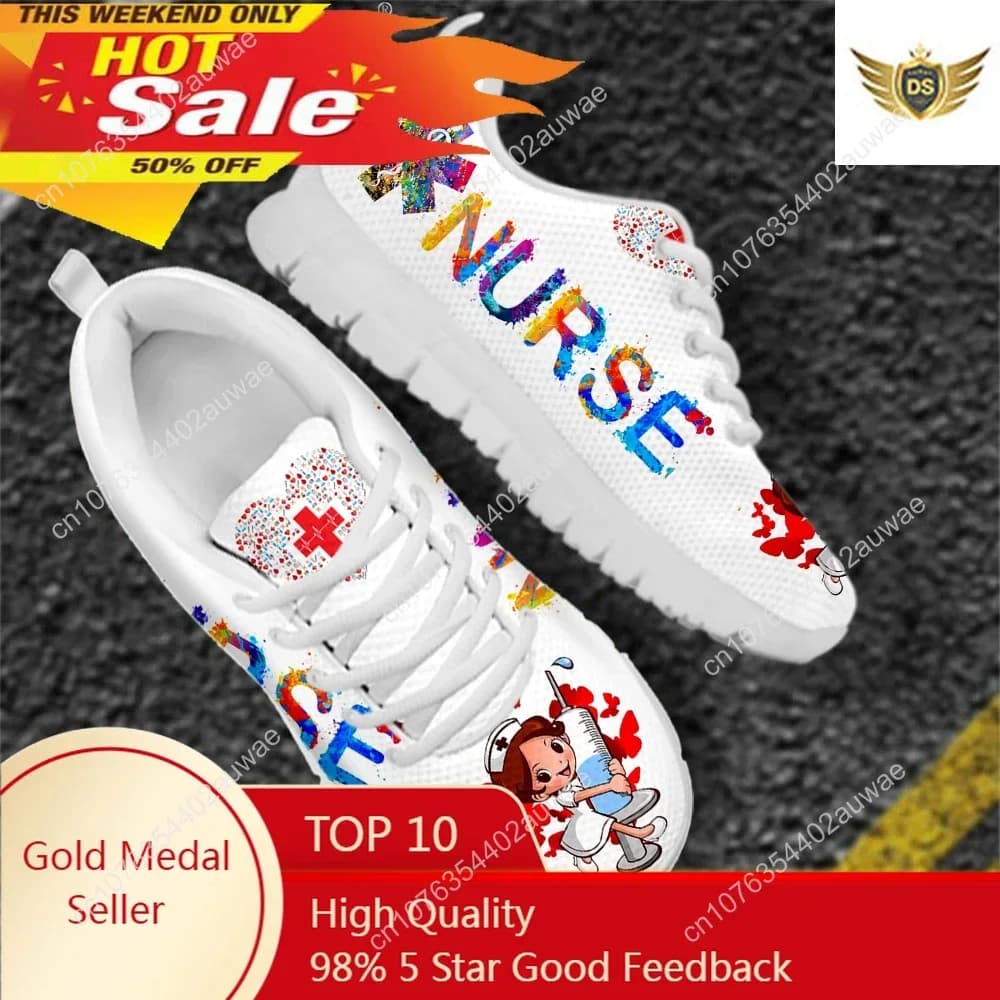 Scarpe da ginnastica modello infermiera simpatico cartone animato ospedaliero per donna Scarpe basse stringate traspiranti Comfort Zapatillas