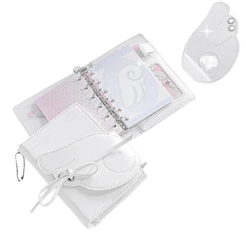 Kawaii Angel Wings Leather Notebook, 3 Fold Loose Leaf Binder, Elastic Closure Journal with Multi Pockets for Sketch & Planner