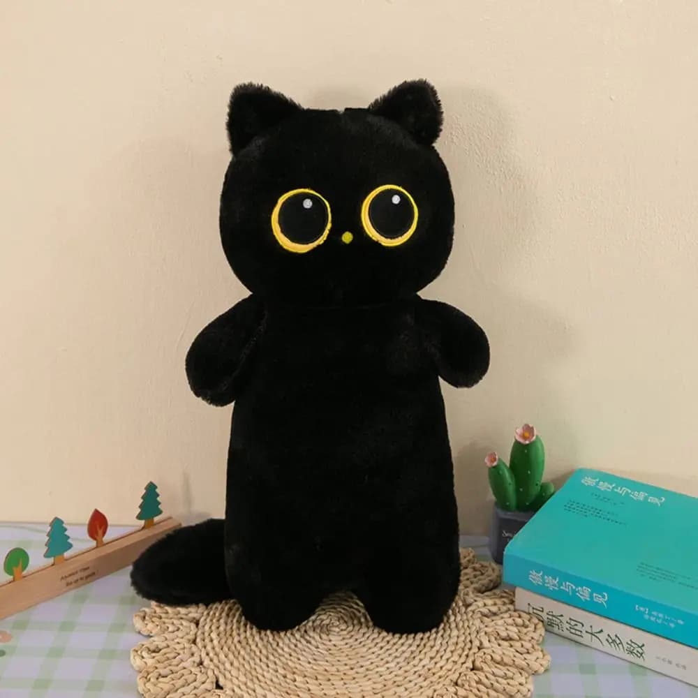 Cute Cartoon Black Siamese Cat PP Cotton Fluffy Animal Bolster Pillow Kawaii Soft Long Giant Cats Birthday Gift