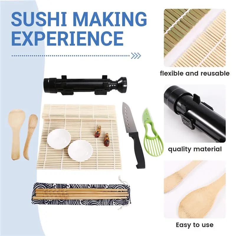 ABUN Sushi Making Kit for Beginners, Complete Japanese Food Making Tools Sushi Mold DIY Set A, Natural Bamboo
