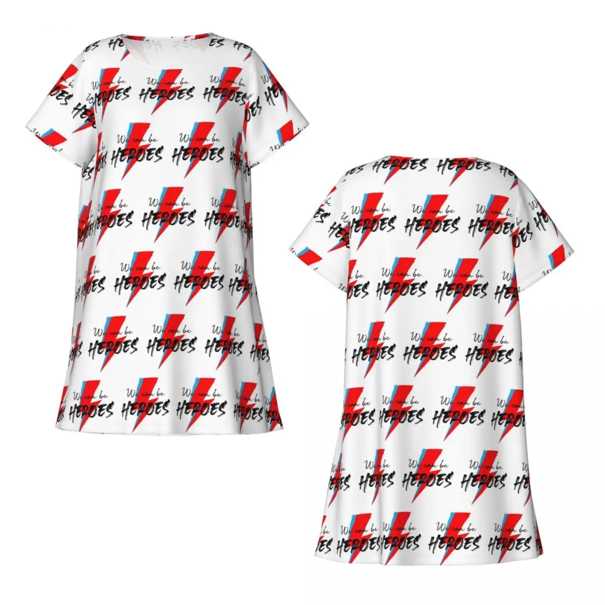 Custom We Can Be Heroes Bowie Short Sleeves Nightdress For Sleeping Sleepshirts Women Short Sleeve Nightgowns Loose Pajama Dress