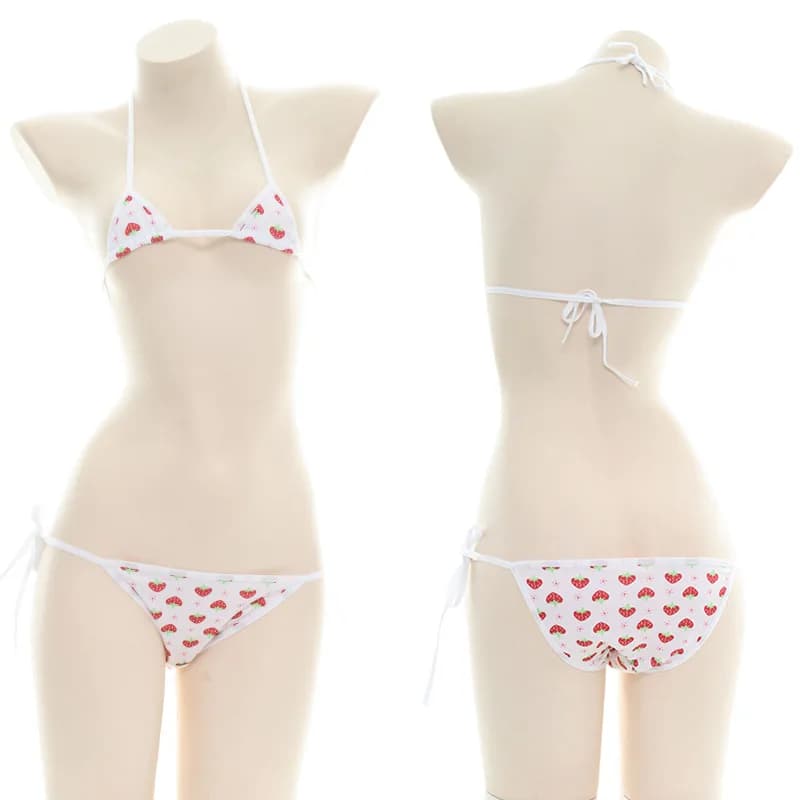 Lingerie Sexy giapponese Lolita Striped Mini strawberry Adult Cosplay costumi erotici reggiseno intimo donna Set
