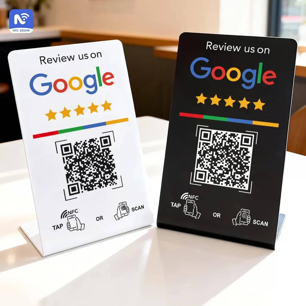 Scheda di recensione Google programmabile NFC215 NFC Le recensioni di Google visualizzano la staffa di marca in piedi con scheda di flessione