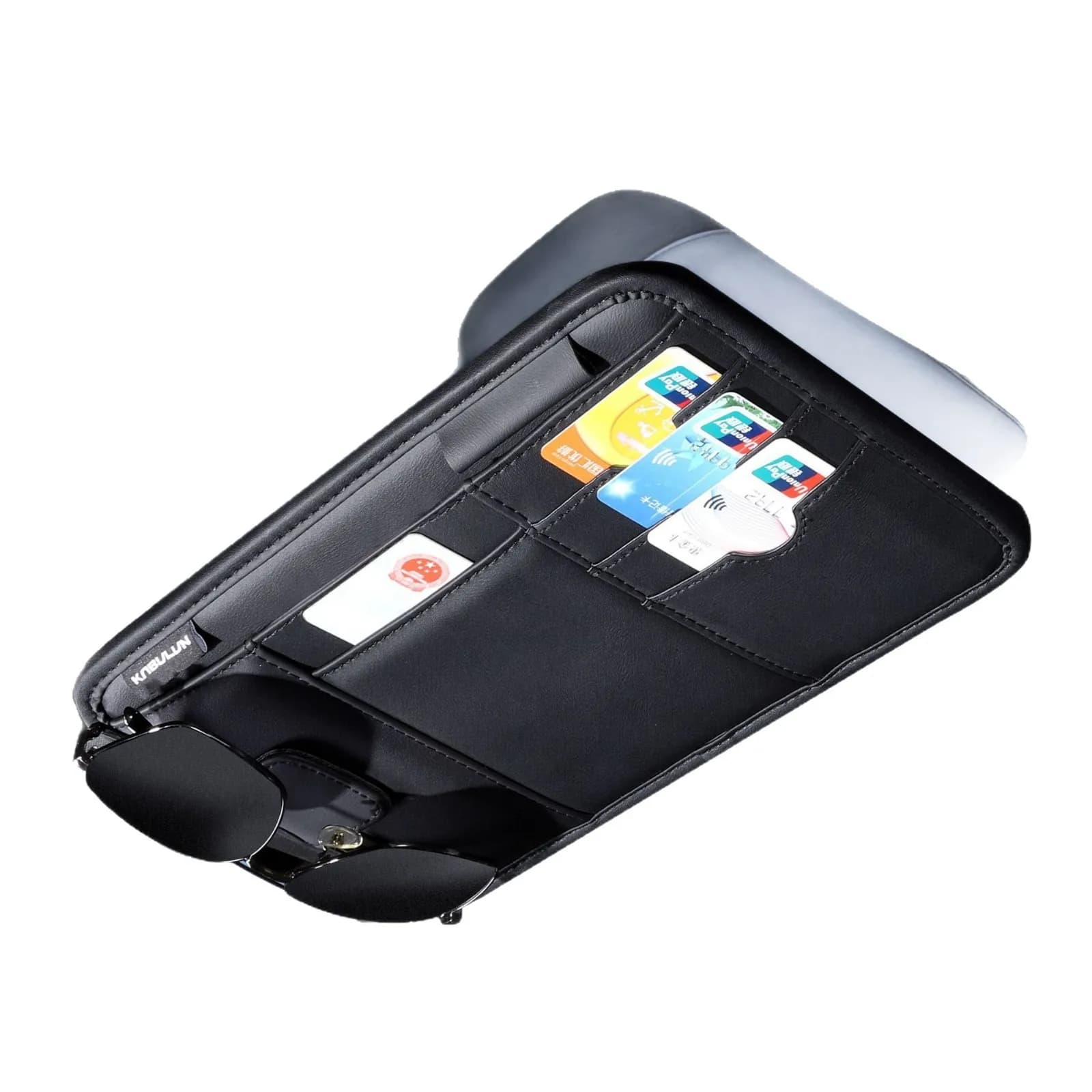 Car Sun Visor Organizer Multi-Pocket Leather Sunglasses Holder Storage Card Holder Card IC Glasses Clip Lengthen Sunshade Bag