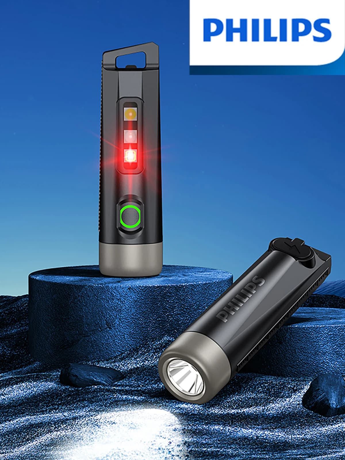 PHILIPS EDC Torcia LED Lampada ricaricabile Mini EDC Portachiavi Torce Lampada da campeggio per escursionismo Torcia per autodifesa