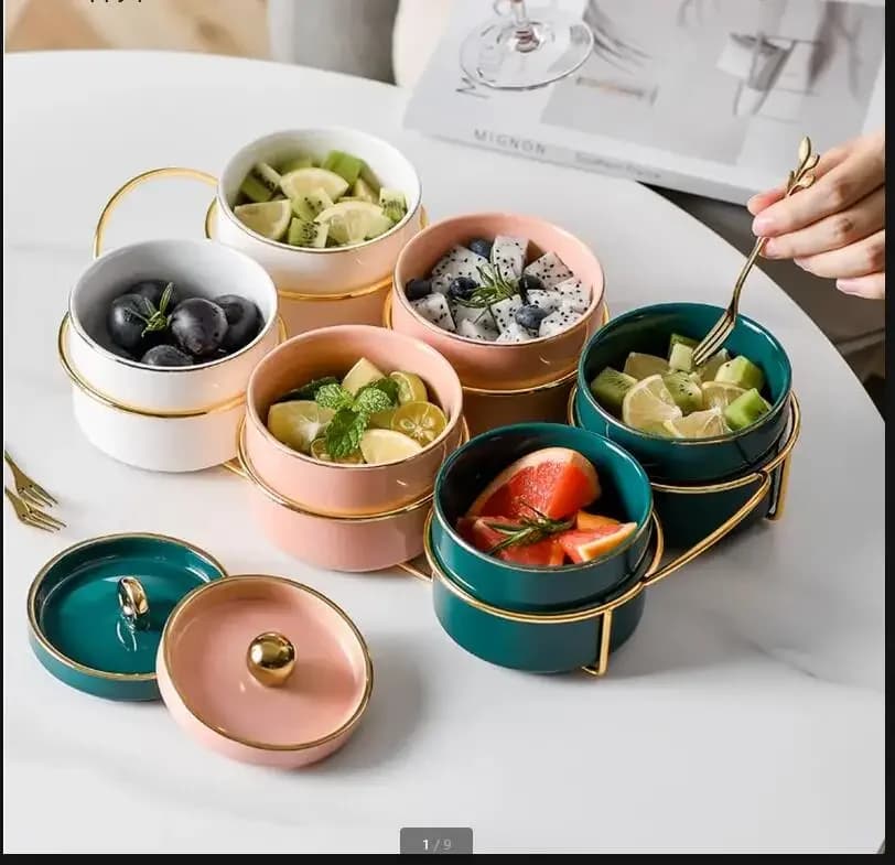 Piatto in Ceramica per Frutta con Coperchio, Scatola per Caramelle, Piatto per Frutta Secca, Ciotola per Dessert, Piatto per Dim Sum, Vassoio per Snack, Contenitore per Alimenti