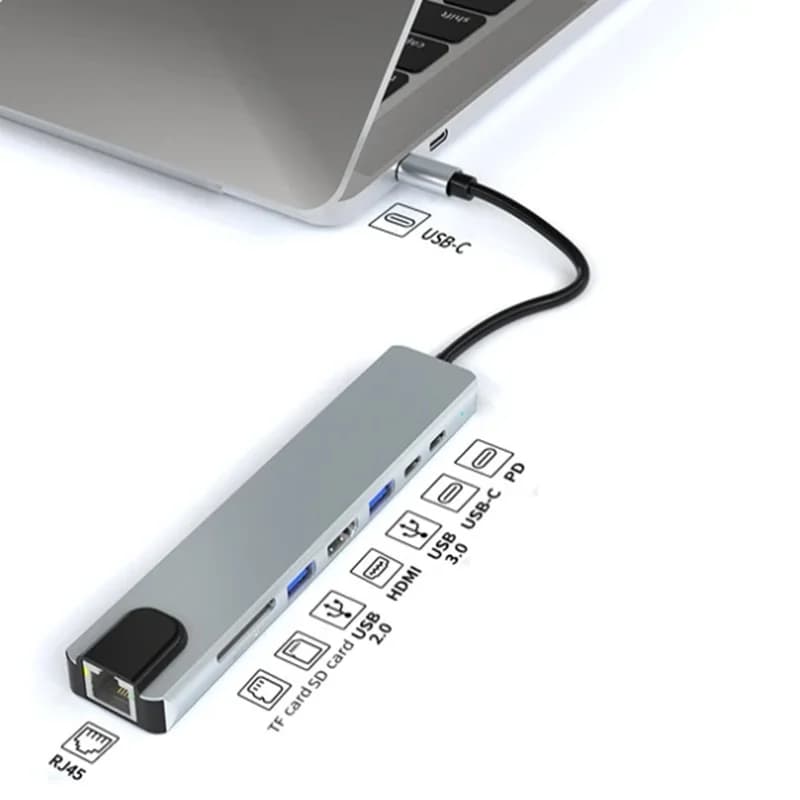 6 7 8 10 in 1 Tipo-C a USB 3.0 Hub Adattatore dock di espansione Tipo-C a 4K Compatibile con HDMI VGA RJ45 Splitter Stazione dock di ricarica PD