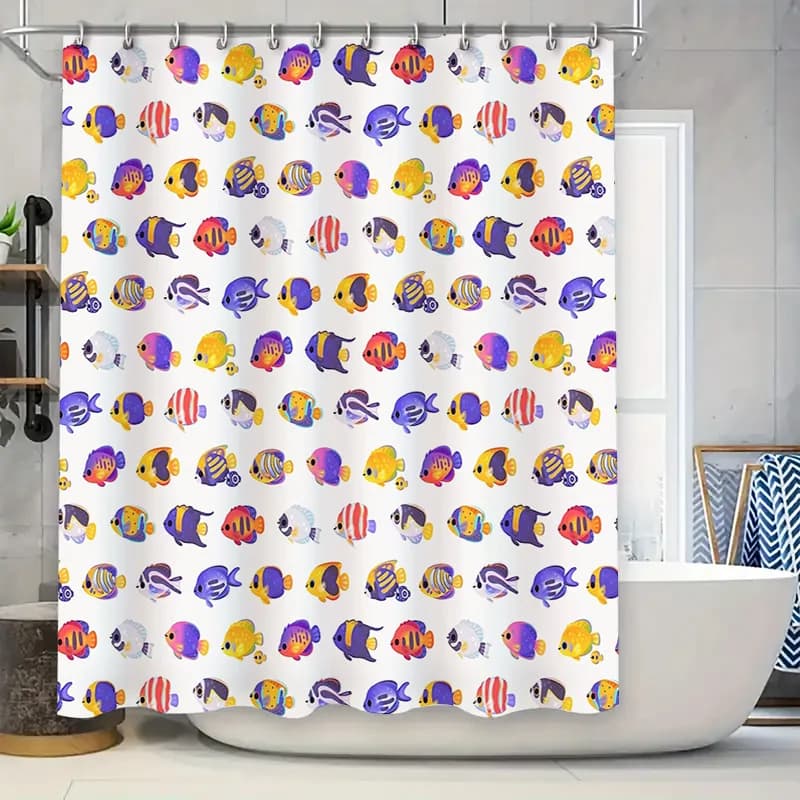 Tenda da doccia per bagno, modello di pesci dell'oceano tropicale, fodera decorativa impermeabile, tessuto per la casa