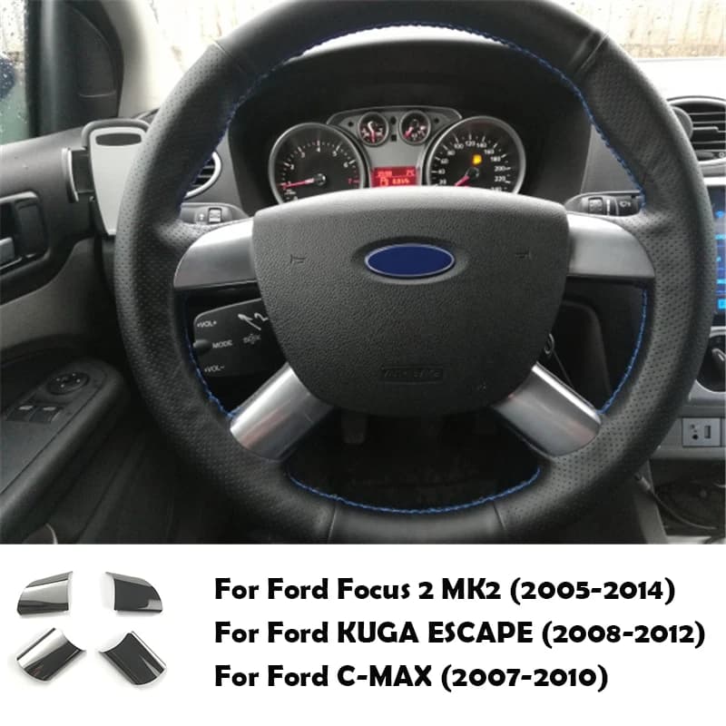 For Ford Focus 2 MK2 2005-2011 KUGA C-MAX car accessories stainless steel steering wheel decoration adhesive cover
