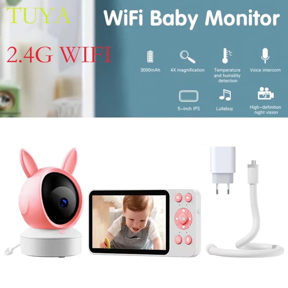 Monitor per Bambini Danmini C8B con Telecamera Tuya, Visione Notturna IR, Rilevamento Movimento, Schermo HD da 5 Pollici, Telecamera di Sorveglianza Interna