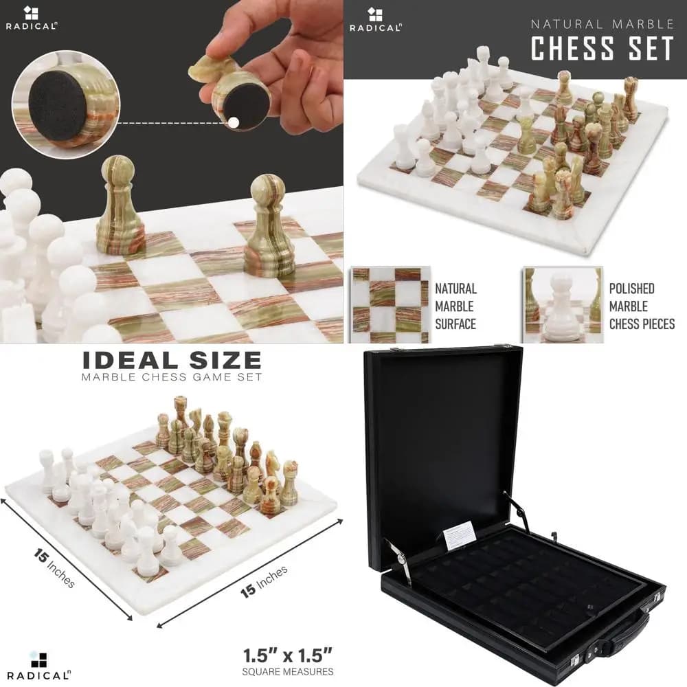 Set di 15 scacchi di lusso in marmo in onice bianco e verde con contenitore per adulti, perfetto per l'arredamento della casa e gli appassionati di giochi da tavolo