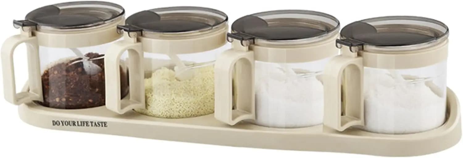 Set di Barattoli per Spezie in Vetro con Cucchiai da Servizio, Accessori da Cucina, Design Elegante