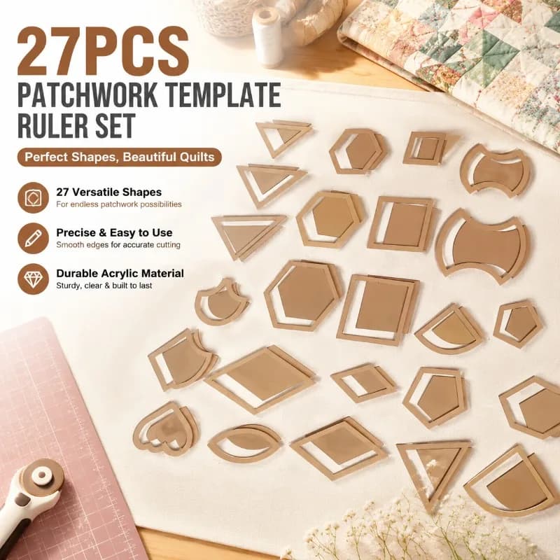 27Pcs Sewing Quilting Template Set, Clear Acrylic Measuring Rulers, DIY Handcraft Auxiliary Kit, Transparent Pattern Drafting
