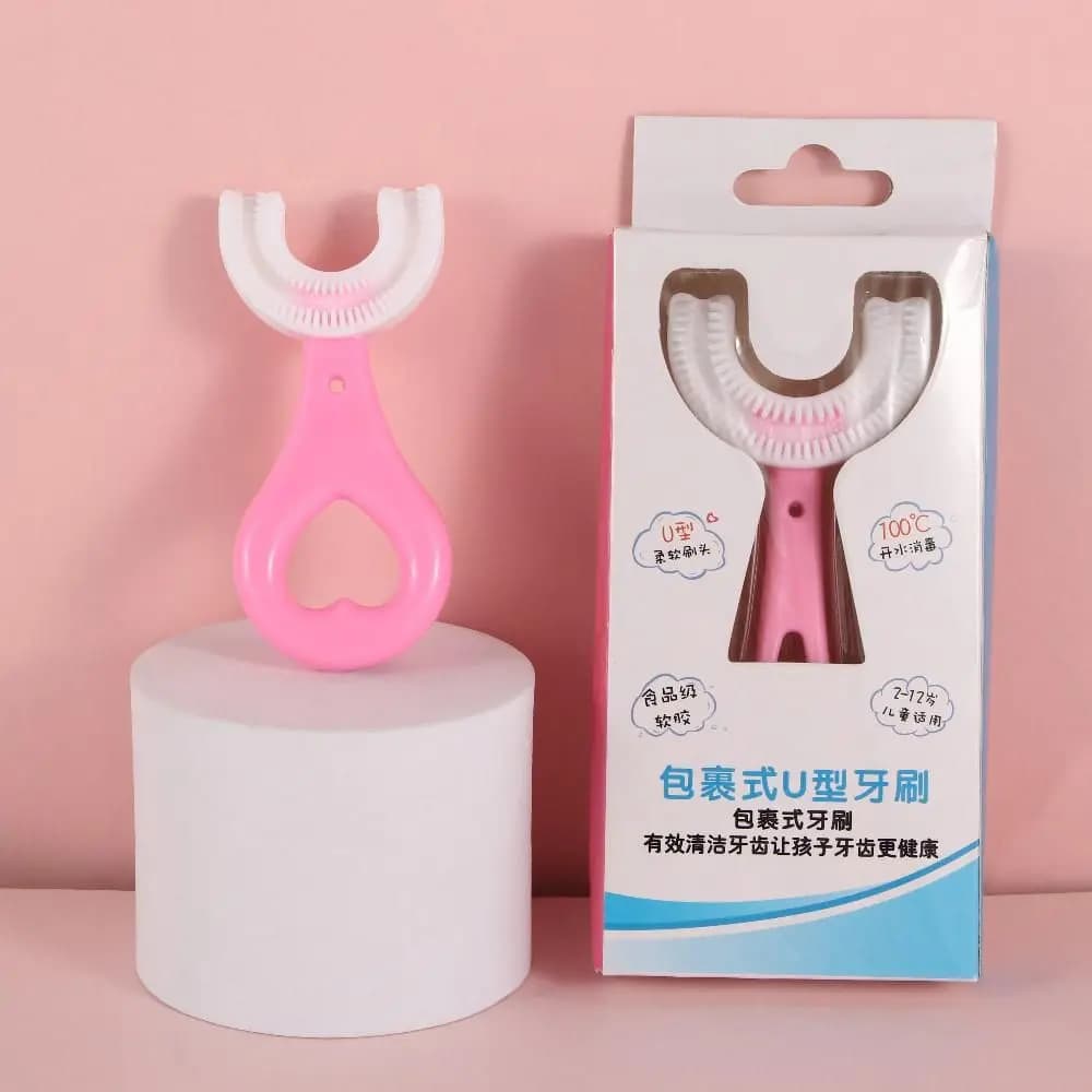 Spazzolini da denti manuali semplici per bambini con manico in silicone, spazzolini per la pulizia dei denti a forma di U, per l'igiene orale