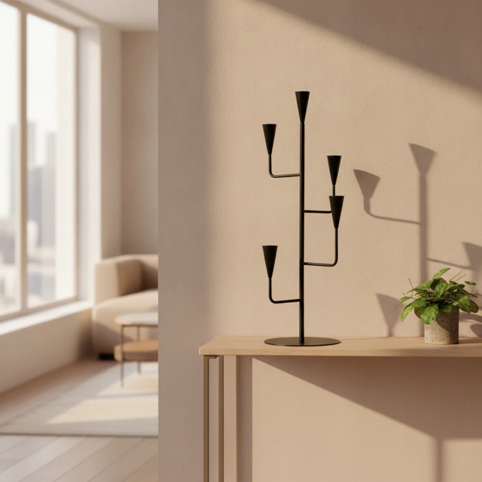 Branch Candlestick Holder Minimalist Five-Arm Candelabra Candle Holder with Five Cups Elegant Hand-Forged for Dining Table