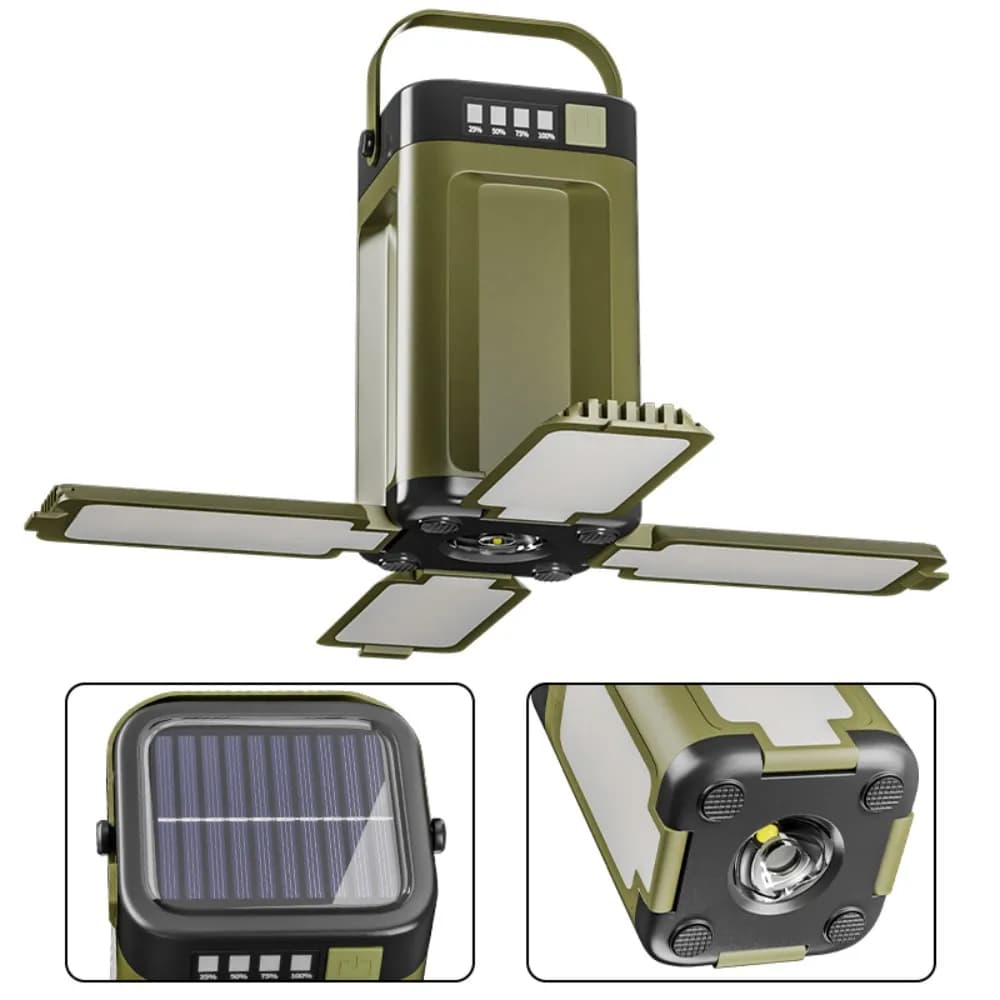Solar camping lantern, 2000 mAh rechargeable and IPX4 waterproof LED curtain light with 6 modes for outdoor excursions