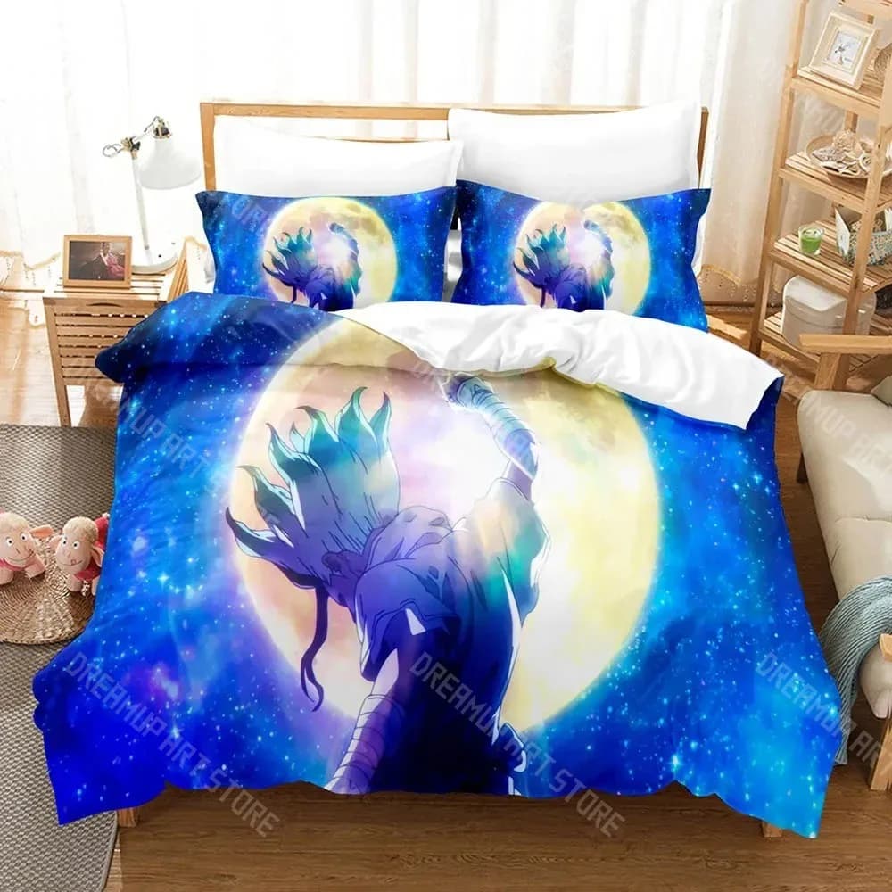 3D Printed Dr Stone Senku Anime Bedding Set for Boys Girls Duvet Cover Pillowcase Twin Queen King Full Single Double Sizes