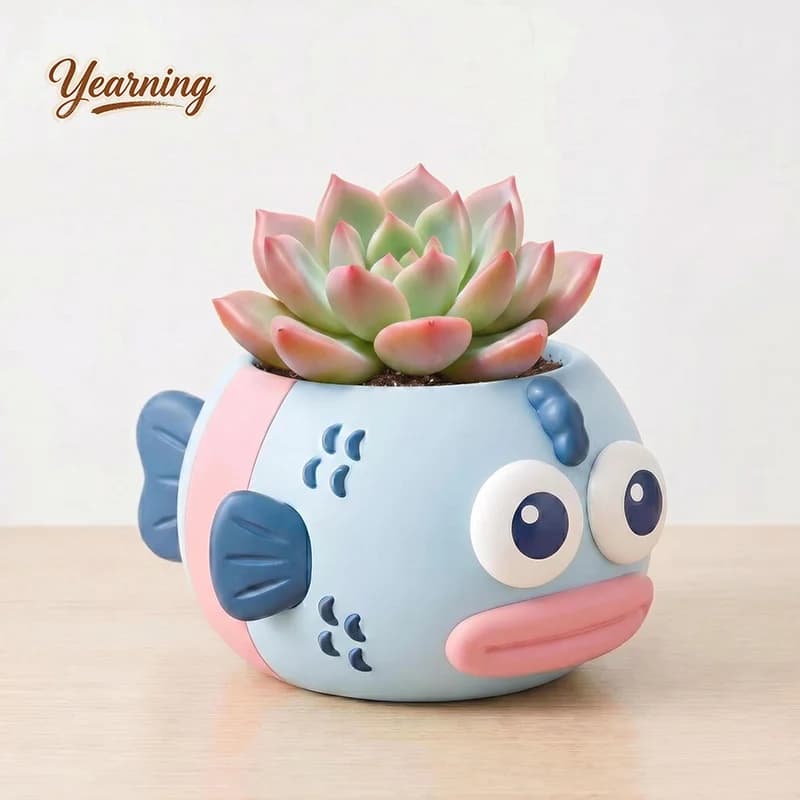 Cute Ugly Fish Cartoon Succulent Pot Creative Resin Desktop Ornament Girly Ins Style Green Plant Planter