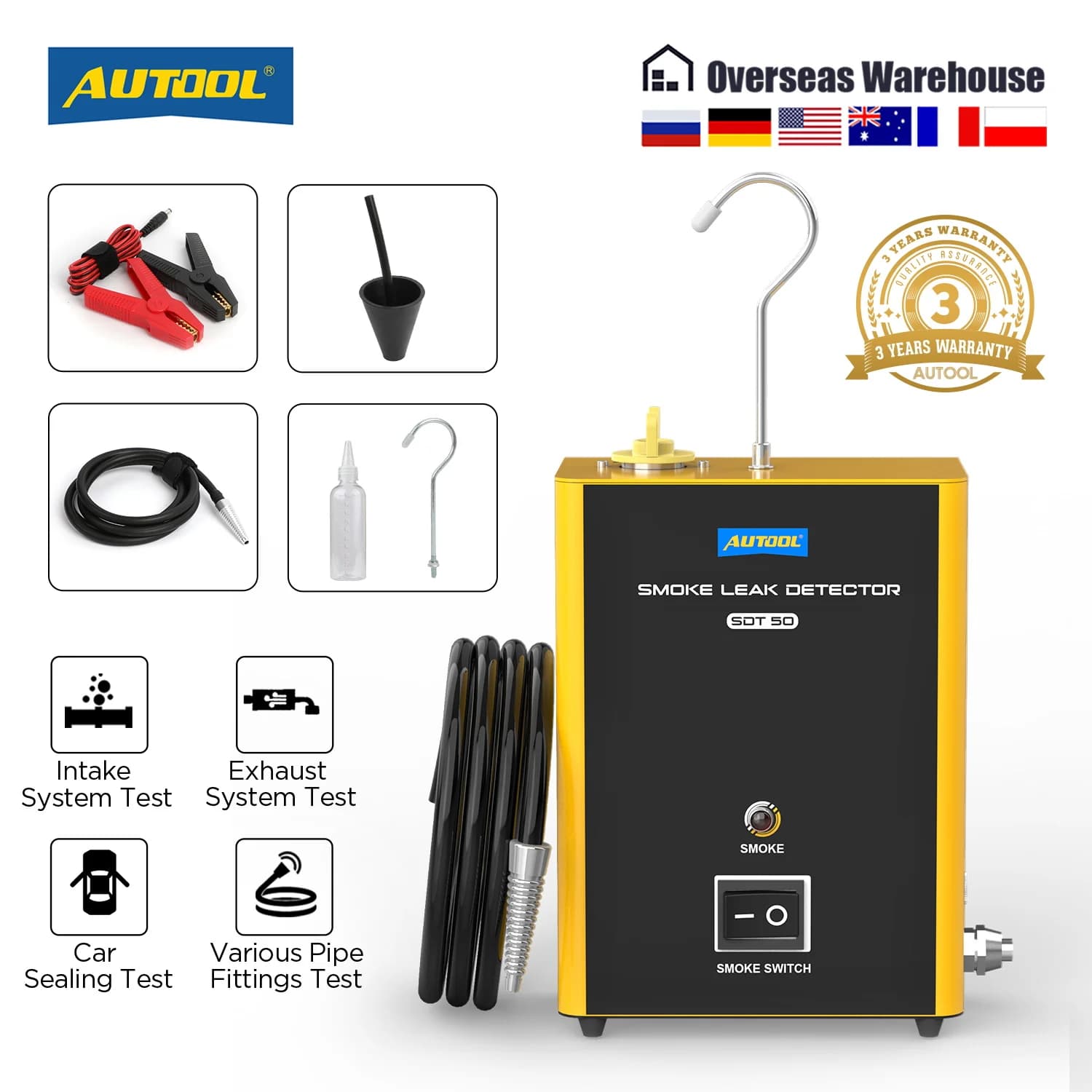 AUTOOL SDT50 Car Smoke Machine Leak Detector EVAP Pipe Smoking Generator Pipe Leakage Analyzer Tester Auto Diagnostic Tools