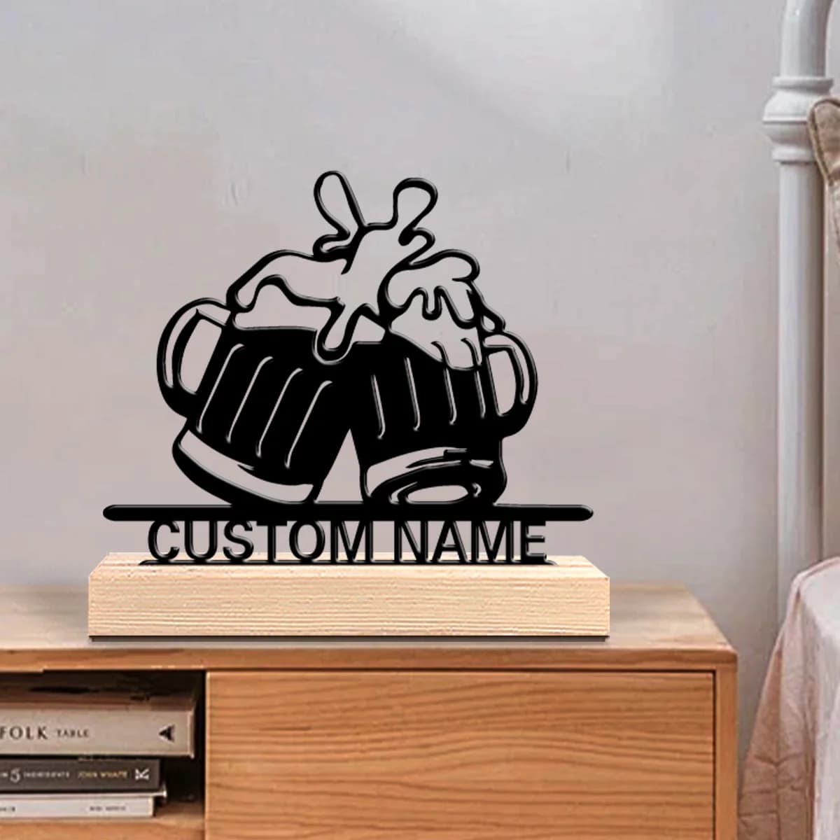 1 Pezzo Tazza da Birra Personalizzata in Metallo con Decorazioni in Legno, Statua da Parete per Soggiorno, Stile Bohemien, Elettrocasalingo