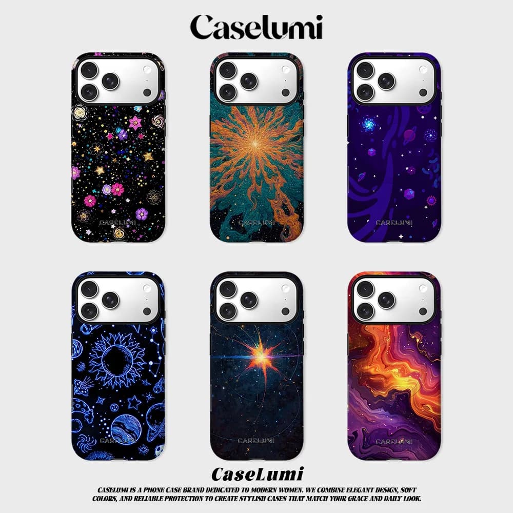CaseLumi Matte Bumper For Magsafe Case For iPhone 17 16 15 14 Plus 13 Pro Max Shockproof Hard PC Cosmic Blooms Cover