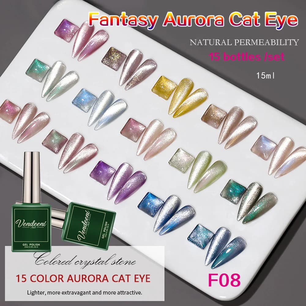Vendeeni 15 colori Glitter Gel per unghie magnetico olografico Cat Eye Gel smalto per unghie Soak Off UV LED Aurora Magnet Nail Art vernice