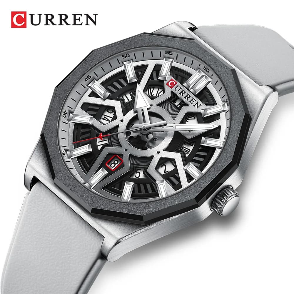 CURREN Orologi da polso dal design alla moda per cinturini in silicone casual da uomo Orologio al quarzo con data automatica con lancette luminose 8437