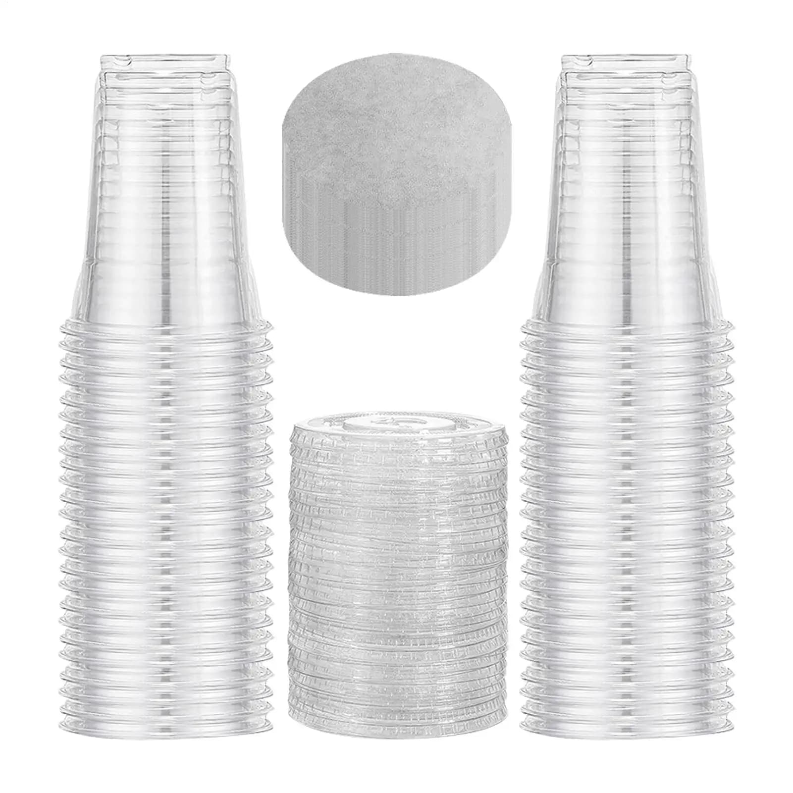 Clear Cups 98mm 500ml with Lid Thickened Food-Grade Containers 50-Piece Cold Beverage Water Drink Cups for Coffee Milk Lemonade