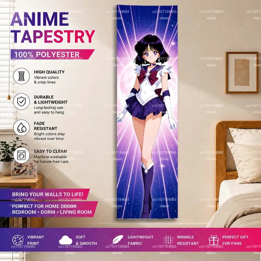 Sailor Saturn Hotaru Tomoe Vertical Tapestry, Purple Starry Sky Moon Background Sailor Moon Long Wall Hanging