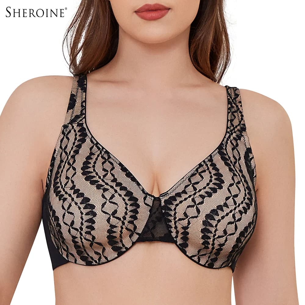 Reggiseno Minimizer Sexy Plus Size Sheroine, Lingerie in Pizzo con Ferretto Senza Imbottitura per Donna, Supporto e Comfort