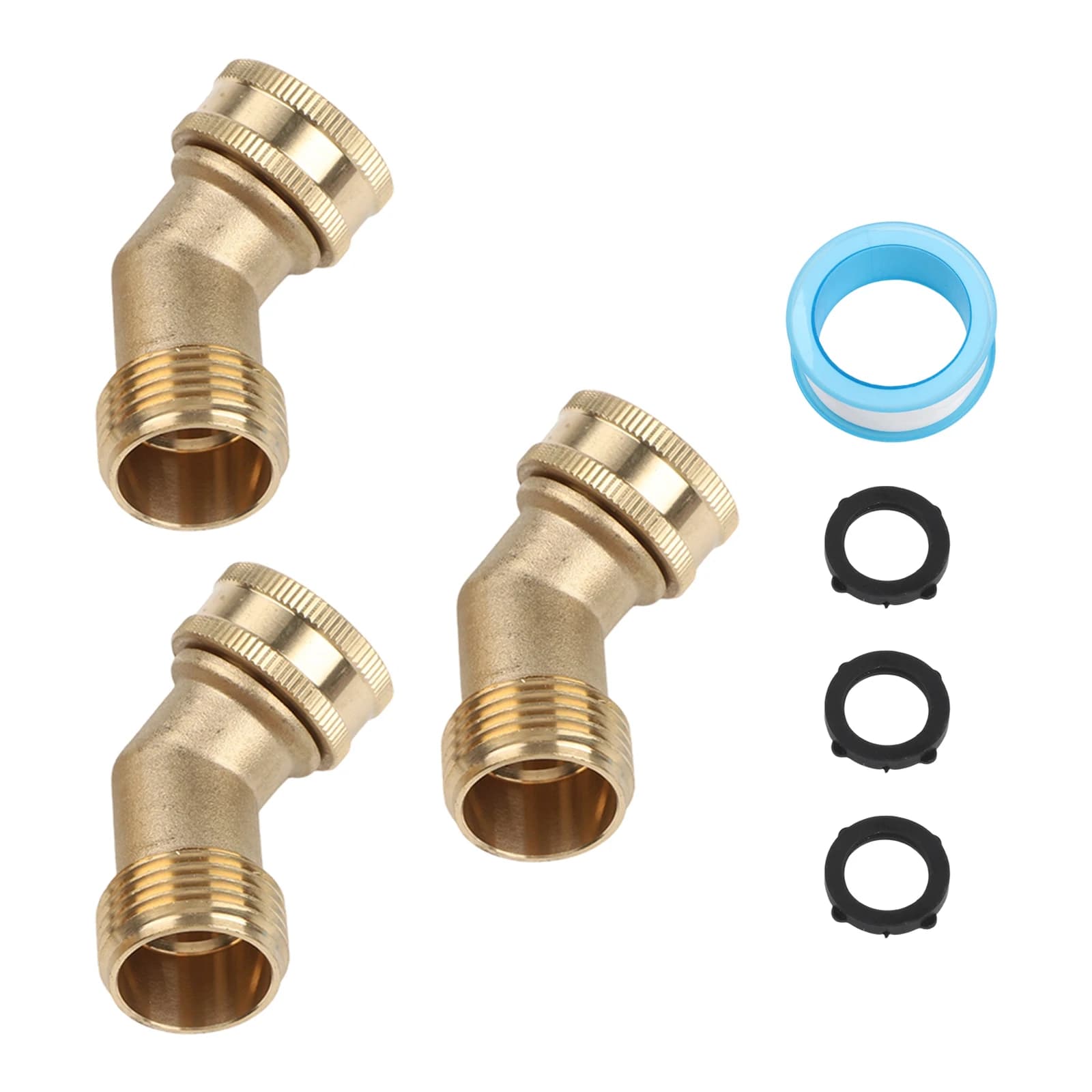 Set di 3 Connettori a Gomito per Tubo da Giardino, 45 Gradi, Filettatura 3/4 Pollici, Raccordi in Ottone Massiccio, Adattatore per Tubo di Aspirazione Acqua