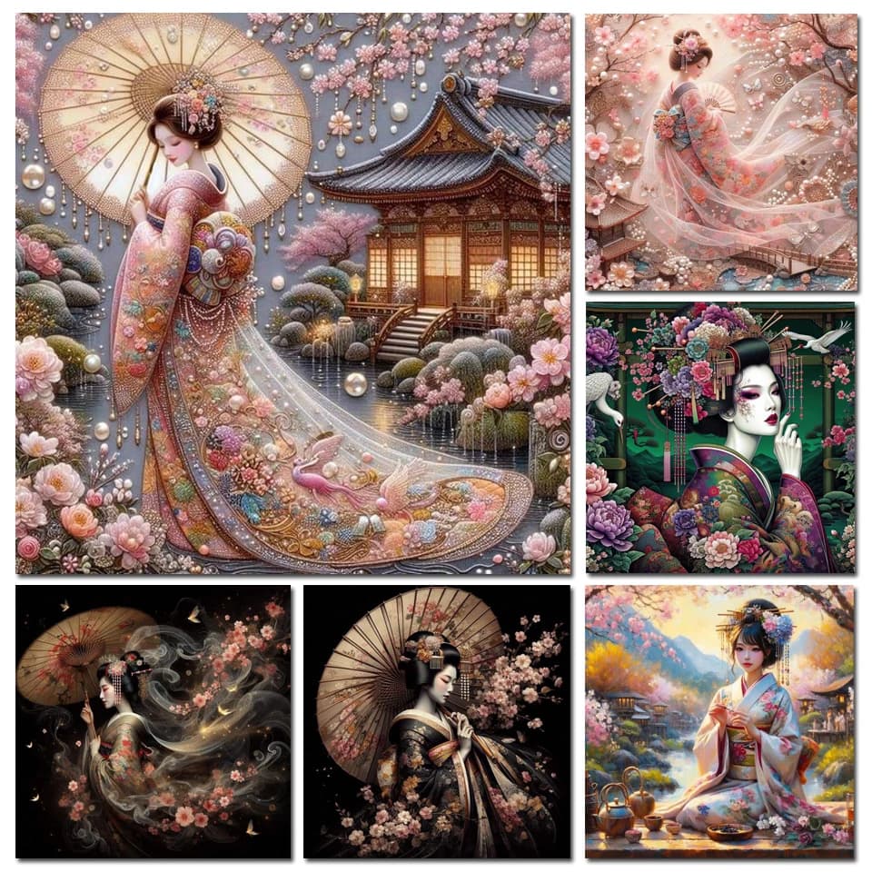 Diamond Art Painting Kits Cross Stitch Japanese Woman 5D DIY Diamond Embroidery Portrait Rhinestones Full Mosaic Decor For Home