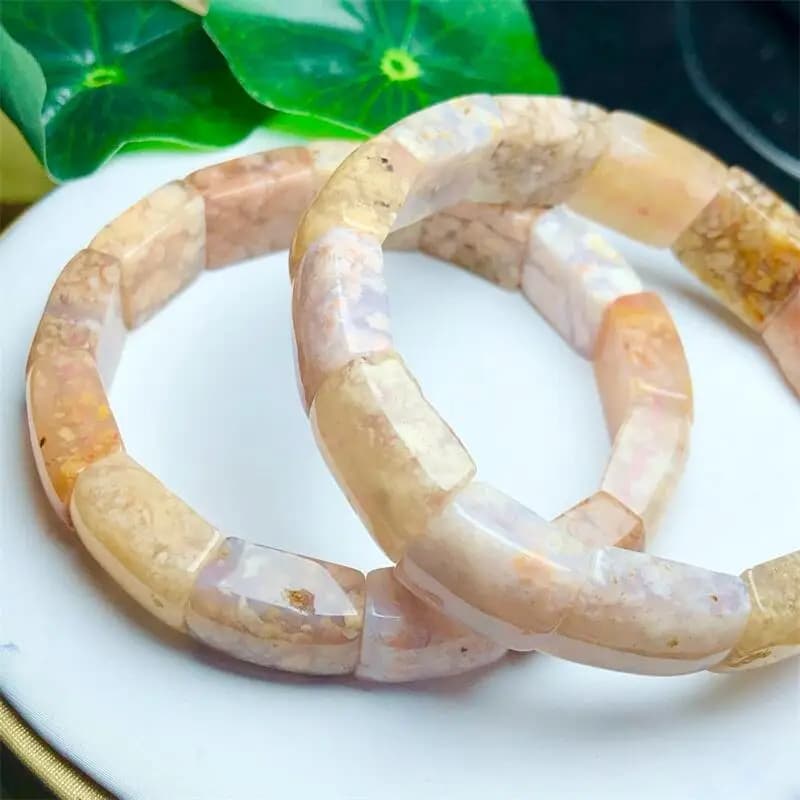 Natural Flower Agate Bangle Reiki Healing Fengshui Stone Fashion Jewelry For Women Holiday Gift 1PCS