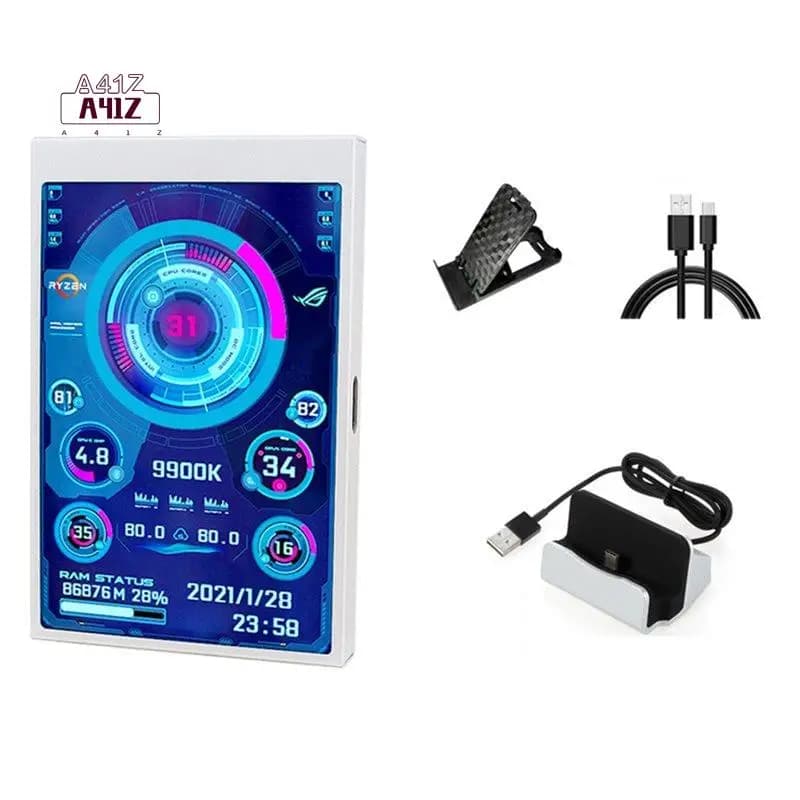 Monitor LCD IPS da 3,5 pollici A41Z per monitoraggio dati CPU GPU RAM HDD, con supporto, compatibile con AIDA64